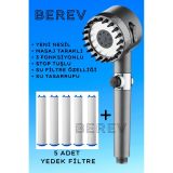 Berev Masajlı 3 Fonksiyonlu Su Tasarruflu Filtreli Turbo Jet Duş Başlığı Siyah 5 Adet Filtre Siyah