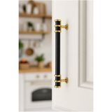 BERFİNO 4034 Dolap Çekmece Kulpu Siyah Gold Detaylı Mobilya Kulbu 96 mm / 128 mm 5’li Paket Mutfak Banyo Gardırop Kulp