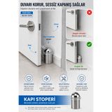 BERFİNO Kapı Stoperi Zemin Tipi Paslanmaz Çelik-Krom Duvar Koruyucu Stopper Sessiz Kapanış 282/50-28/01