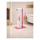 BERFİNO Modern Ayaklı Tuvalet Kağıtlığı Pembe Metal WC Kağıtlık Standı Yedekli, Paslanmaz Gövdeli