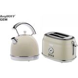 BergHoff Gem Retro Yuvarlak Su Isıtıcısı Kettle ve Retro Krem Rengi 2 Dilim Ekmek Kızartma Makinesi Seti