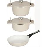 BergHoff Leo Phantom Bej İndüksiyonlu 5 Parça Yanmaz Yapışmaz Alüminyum Döküm 24 cm Tencere Tava Seti