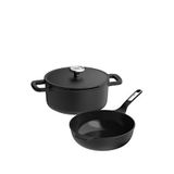 Berghoff Leo Phantom Döküm Kapaklı Yapışmaz Tencere + Kızartma Tavası 24 + 24 Cm - Siyah
