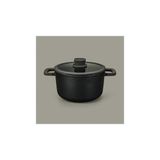 BergHoff Leo Stone Siyah 24x14 cm Yapışmaz Kapaklı Alüminyum Döküm Derin Tencere
