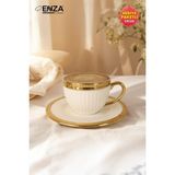 Bergüzar 6'lı Porselen Fincan Takımı - Gold - Beyaz - 90 ml
