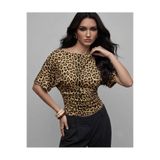 beri fashion asimetrik bele oturan %97 pamuk yarasa bluz