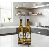 Berina Home 2'li Cam Yağdanlık Zeytinyağlık & Sirkelik Seti – Metal Standlı, Şık Tasarım (750CC)
