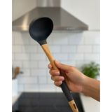 Berina Home 5 Parça Bambu Saplı Silikon Spatula Seti - En Büyük Boy / A Kalite - Bambu Saplı Silikon Kepçe Seti - Silikon Servis Seti