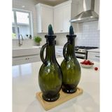 Berina Home Ikili Ahşap Standlı Cam Zeytinyağlık & Sirkelik – Şık Tasarım (500ML x 2) Bambu Tarzı Yağlık - Yağdanlık
