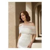 berissima bride Maxi Nikah Elbisesi Kırık Beyaz, İnci Detaylı, Kalem Kalıp, Straplez, Aura