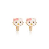 BERK MÜCEVHERAT 14 Ayar Altın Hello Kitty Figürlü Pembe Mineli Çocuk Küpe