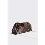 Berlesi Acı Kahve Kadın Saten Gold Taşlı Clutch Abiye Çanta