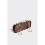 Berlesi Acı Kahve Saten Gold Kapaklı Clutch Abiye Çanta