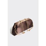 Berlesi Acı Kahve Saten Gold Payet Detaylı Clutch Abiye Çanta