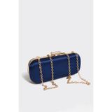 Berlesi Lacivert Saten Gold Kapaklı Clutch Abiye Çanta