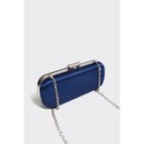 Berlesi Lacivert Saten Gümüş Kapaklı Clutch Abiye Çanta