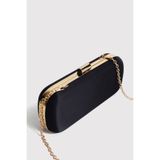 Berlesi Siyah Kadın Saten Gold Kapaklı Clutch Abiye Çanta