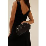 Berlesi Siyah Kadın Saten Gümüş Taşlı Clutch Abiye Çanta