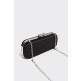 Berlesi Siyah Saten Gümüş Kapaklı Clutch Abiye Çanta