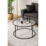 Berlin Orta Sehpa 80 Cm Yuvarlak Şeffaf Camlı Sehpa