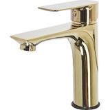 Berloı Lavabo Bataryası, Modern Tek Kulp Tasarım, Pirinç Gövde, G1/2 Bağlantılı Sabit Musluk - Altın