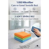 bermark %100 Mikrofiber Cam ve Genel Temizlik Bezi 3 Adet- Sihirli Mutfak, Cam ve Ayna Bezi 39x39 cm
