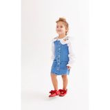 Berme Kids Kız Çocuk Çiçek Nakışlı Gömlek Kot Elbise - Kot Mavi - Beyaz - 2 - 3 Yaş