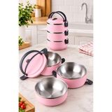 Bermira Home Collection 3 Katlı Yeni Nesil Sefer Tası Lunch Box Beslenme Kabı Paslanmaz Çelik 1800 ml - Pembe