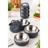 Bermira Home Collection 3 Katlı Yeni Nesil Sefer Tası Lunch Box Beslenme Kabı Paslanmaz Çelik 1800 ml - Siyah
