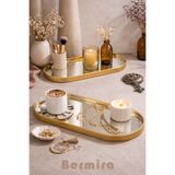 BERMİRA Home Collection 3'lü Oval Aynalı Sunumluk Altın Gold 12x30 İkramlık Kahve Ve Çay Sunum Tepsi - 3 ADET