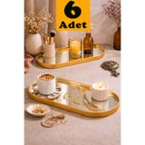 BERMİRA Home Collection 6 Adet Oval Aynalı Sunumluk Altın Gold 12x30 İkramlık Kahve Ve Çay Sunum Tepsi