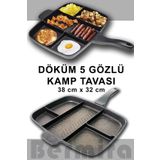 BERMİRA Home Collection Granit Tava Döküm 5 Gözlü Siyah Tava Yanmaz Yapışmaz Tava 5 Bölmeli 38x32 Cm