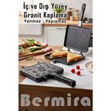 Bermira Home Collection Lüks Grıll Tost Makinası Ocak Üstü Iç ve Dış Granit Tost Makinesi - Siyah