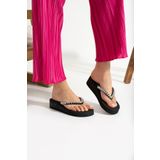 Bermody April Gümüş Taşlı Platform Parmak Arası Acıtmaz Plaj Terlik Flip Flops