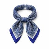 Bermody Kadın Bandana Fular 50x50 Kare Eşarp Rayon İtalyan Dikişli Boyun Fuları Saç Bandana (Beyaz-Lacivert-Beyaz)