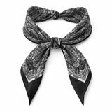 Bermody Kadın Bandana Fular 50x50 Kare Eşarp Rayon İtalyan Dikişli Boyun Fuları Saç Bandana (Beyaz - Siyah - Beyaz)