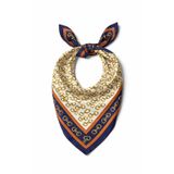 Bermody Kadın Bandana Fular 50x50 Kare Eşarp Rayon İtalyan Dikişli Boyun Fuları Saç Bandana (Gold - Lacivert)