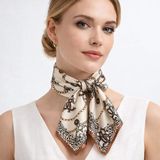 Bermody Kadın Bandana Fular 50X50 Kare Eşarp Rayon Italyan Dikişli Boyun Fuları Saç Bandana - Kahverengi - Krem