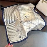 Bermody Kadın Bandana Fular 50x50 Kare Eşarp Rayon İtalyan Dikişli Boyun Fuları Saç Bandana (Lacivert - Beyaz)
