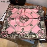 Bermody Kadın Bandana Fular 50X50 Kare Eşarp Rayon Italyan Dikişli Boyun Fuları Saç Bandana - Pembe - Kahverengi