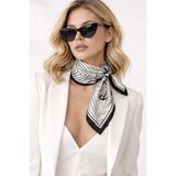 Bermody Kadın Bandana Fular 50X50 Kare Eşarp Rayon Italyan Dikişli Boyun Fuları Saç Bandana - Siyah - Krem