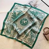Bermody Kadın Bandana Fular 50X50 Kare Eşarp Rayon Italyan Dikişli Boyun Fuları Saç Bandana - Yeşil - Krem Rengi