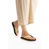 Bermody Perla Kadın Bej Kumaşlı Parmak Arası Acıtmaz Rahat Havuz Plaj Terliği Flip Flops
