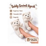 Bermody Teddy Sevimli Ayıcık Figürlü Ekru Kaymaz Taban Kadın Sıcak Tutan Ev Pandufu Hayvanlı Terlik