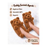 Bermody Teddy Sevimli Ayıcık Figürlü Tarçın Kaymaz Taban Kadın Sıcak Tutan Ev Pandufu Hayvanlı Terlik