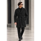 BERMUDA Erkek Oversize Kemerli Kaşe Kaban