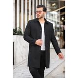 Bermuda Erkek Siyah Geniş Kalıp Uzun Gömlek Yaka Palto & Kaşe Kaban - XL