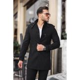 Bermuda Erkek Siyah Slim Kalıp Kaşe Kaban - XL