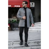 Bermuda Erkek Slim Dik Yaka Kaşe Kaban Koyu Gri Desensiz Tasarım 2XL Konforlu Kullanım