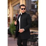 Bermuda Erkek Slim Dik Yaka Kaşe Kaban Siyah Orta Kalınlık Düz Desenli Günlük Kullanım İçin - 3XL